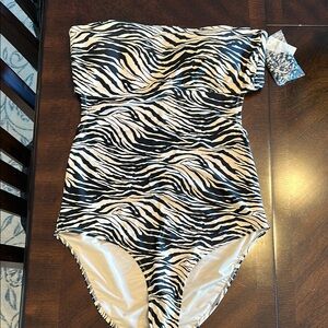 Zebra Print Strapless Swimsuit